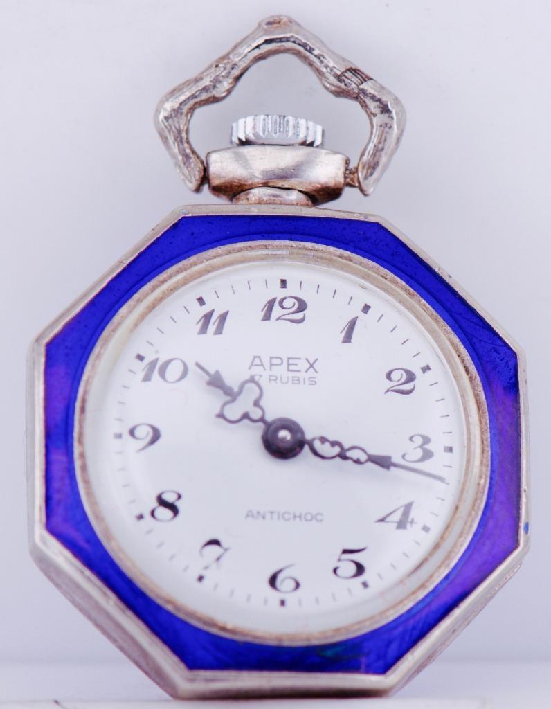 Antique Swiss Ladies Pocket Pendant Watch Hand Painted Enamel Silver Case
