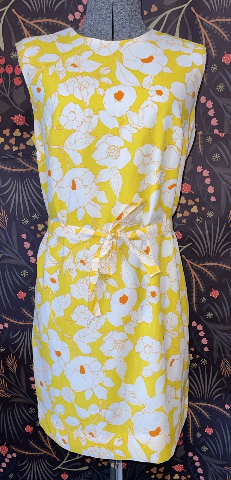 VTG 1960’s FRITZI Of California Yellow Floral Sleeveless Mini Dress Size Med