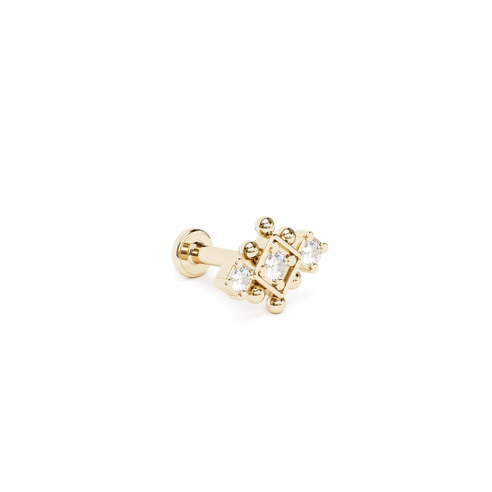 14K REAL Solid Gold Diamond Geometric Stud Helix Cartilage Conch Piercing 16G