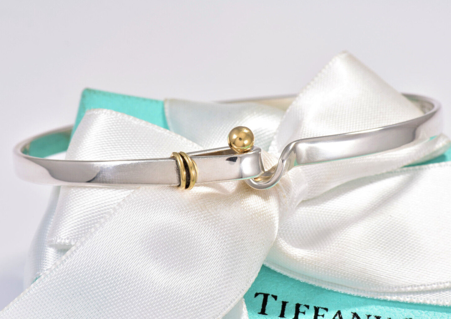 Tiffany & Co Silver 18K Yellow Gold Hook & Eye Bangle 7.5\