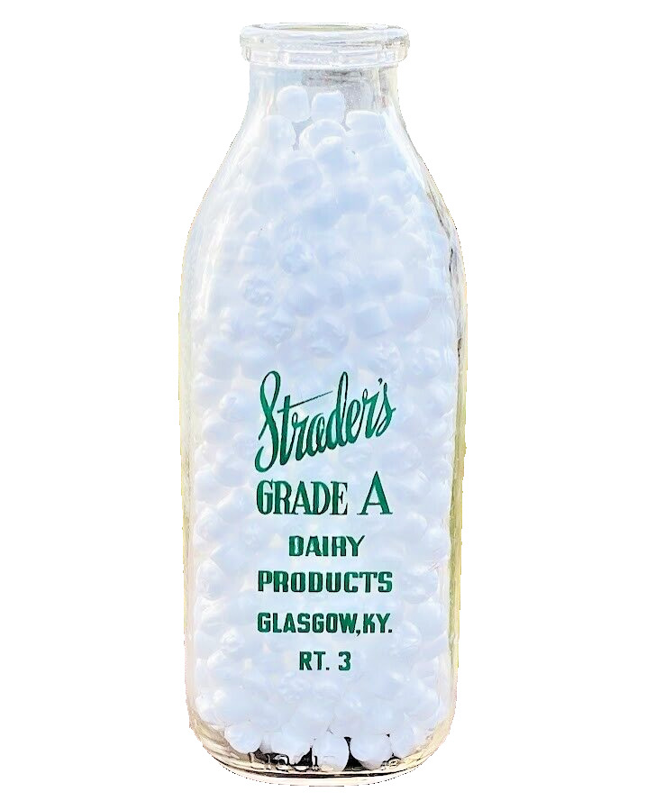STRADER'S DAIRY Milk Duraglass Bottle 1951 Glasgow KY Hiseville Kentucky Barren