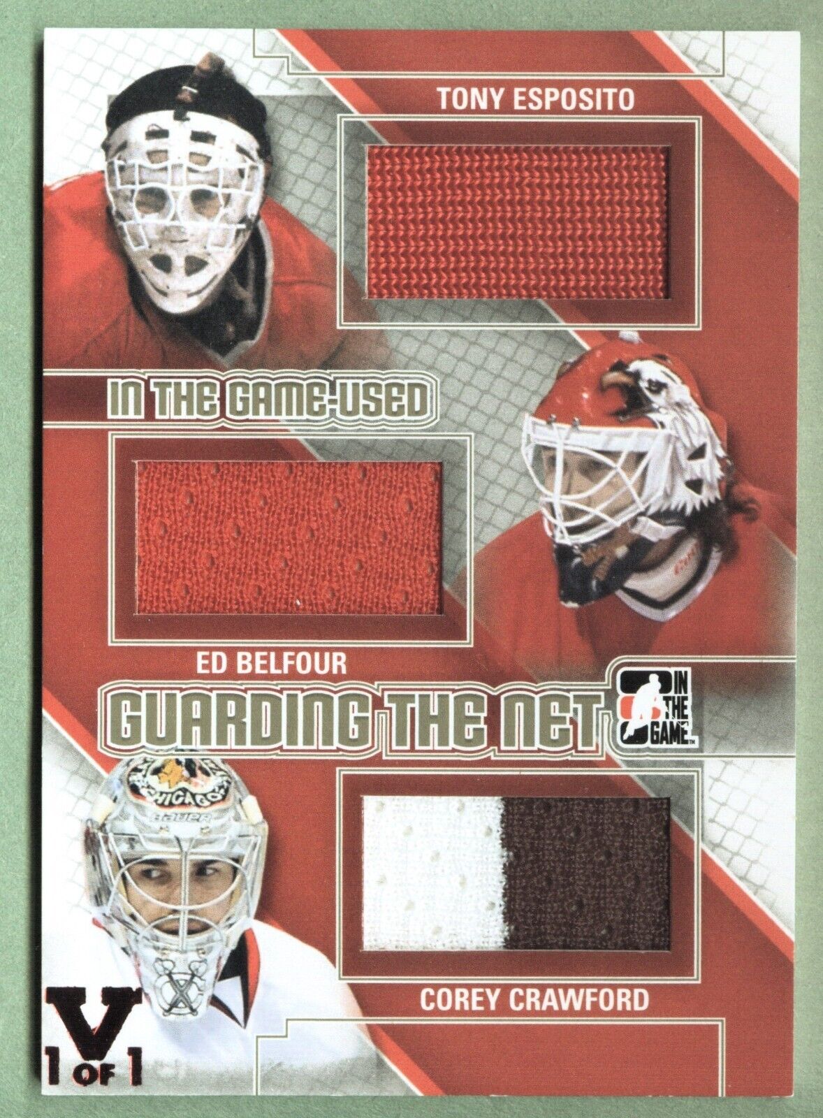 2014 IN THE GAME ESPOSITO BELFOUR CRAWFORD GAME USED TRIPLE RELIC LEAF VAULT 1/1