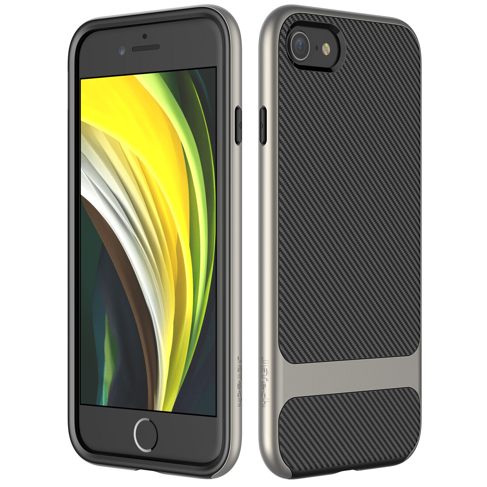 JETech Case for iPhone SE 2020/8/7 4.7-Inch 2-Layer Slim Carbon Fiber Cover Grey