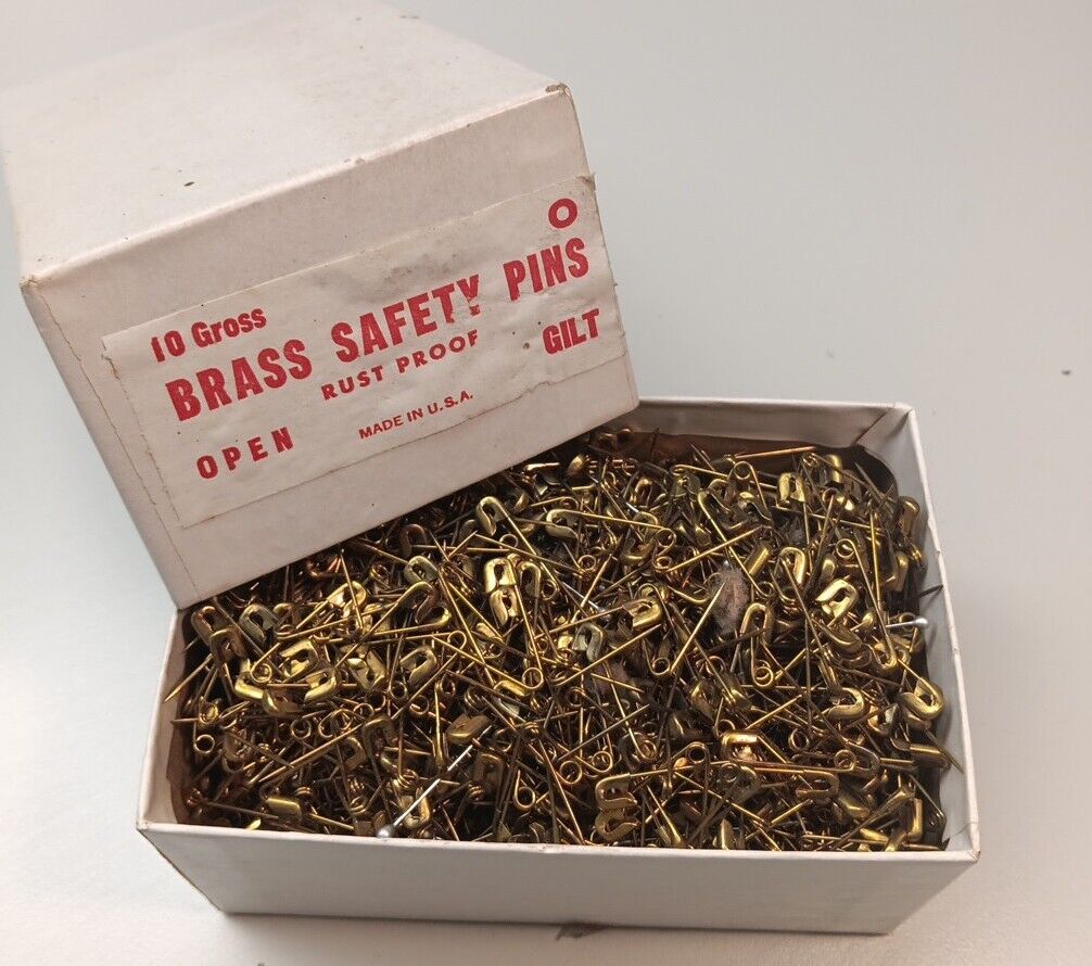 #0 Safety Pins Brass Open Gilt 10 Gross Vintage Industrial Rust Proof  USA 
