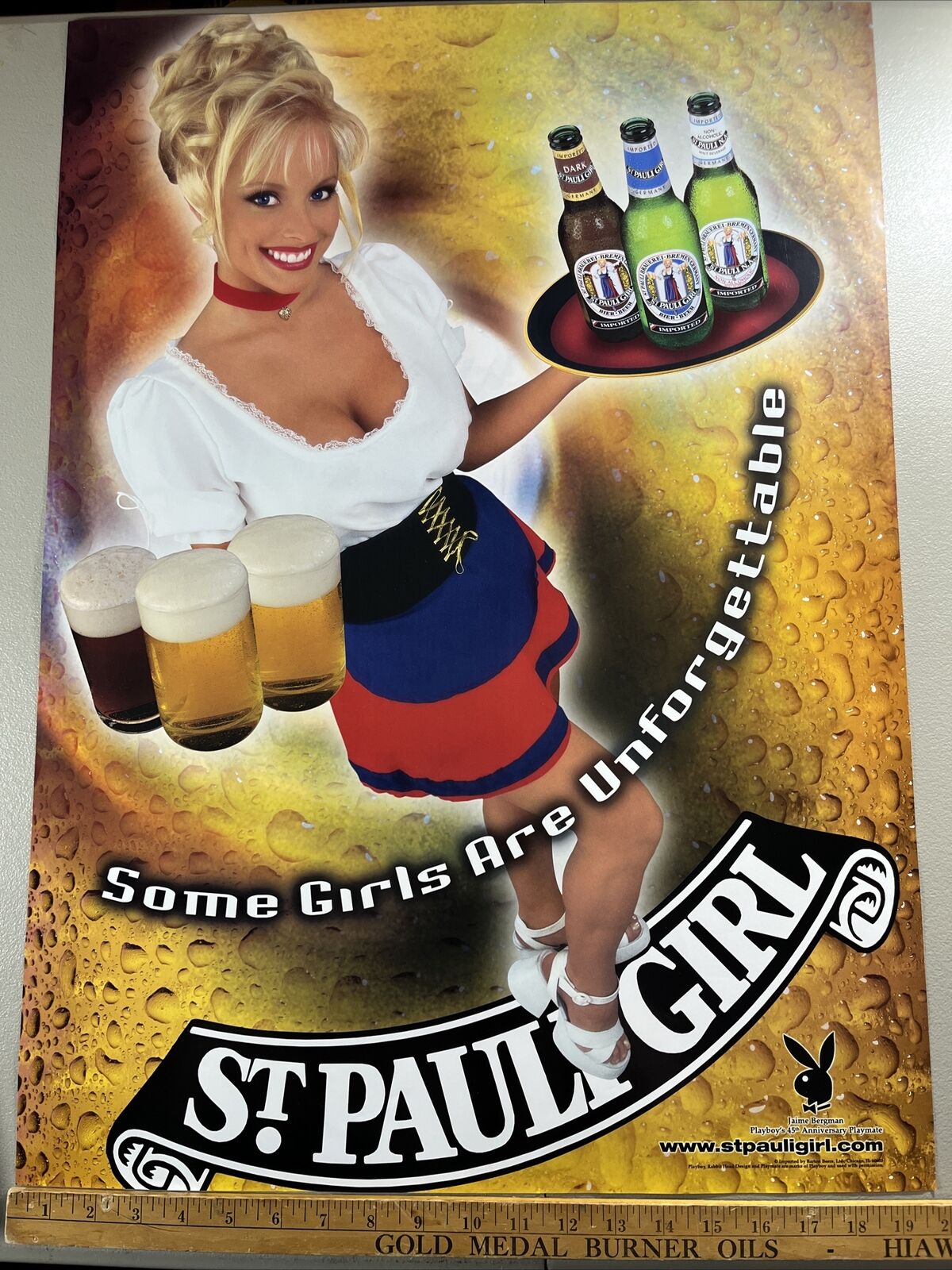 St Pauli Girl German Beer Poster Jamie Bergman Playboy Playmate Man Cave VTG
