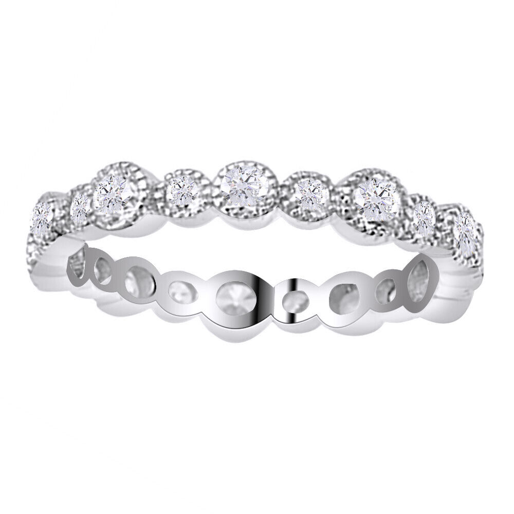 Round Cut Simulated Diamond Vintage Eternity Band Ring Solid 925 Sterling