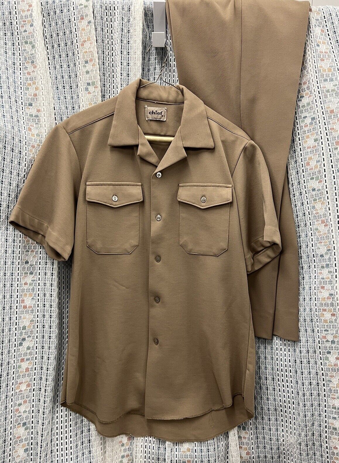 VTG Vietnam Era US Army Polyester Khaki Short Sleeve Shirt Pants Uniform Texture