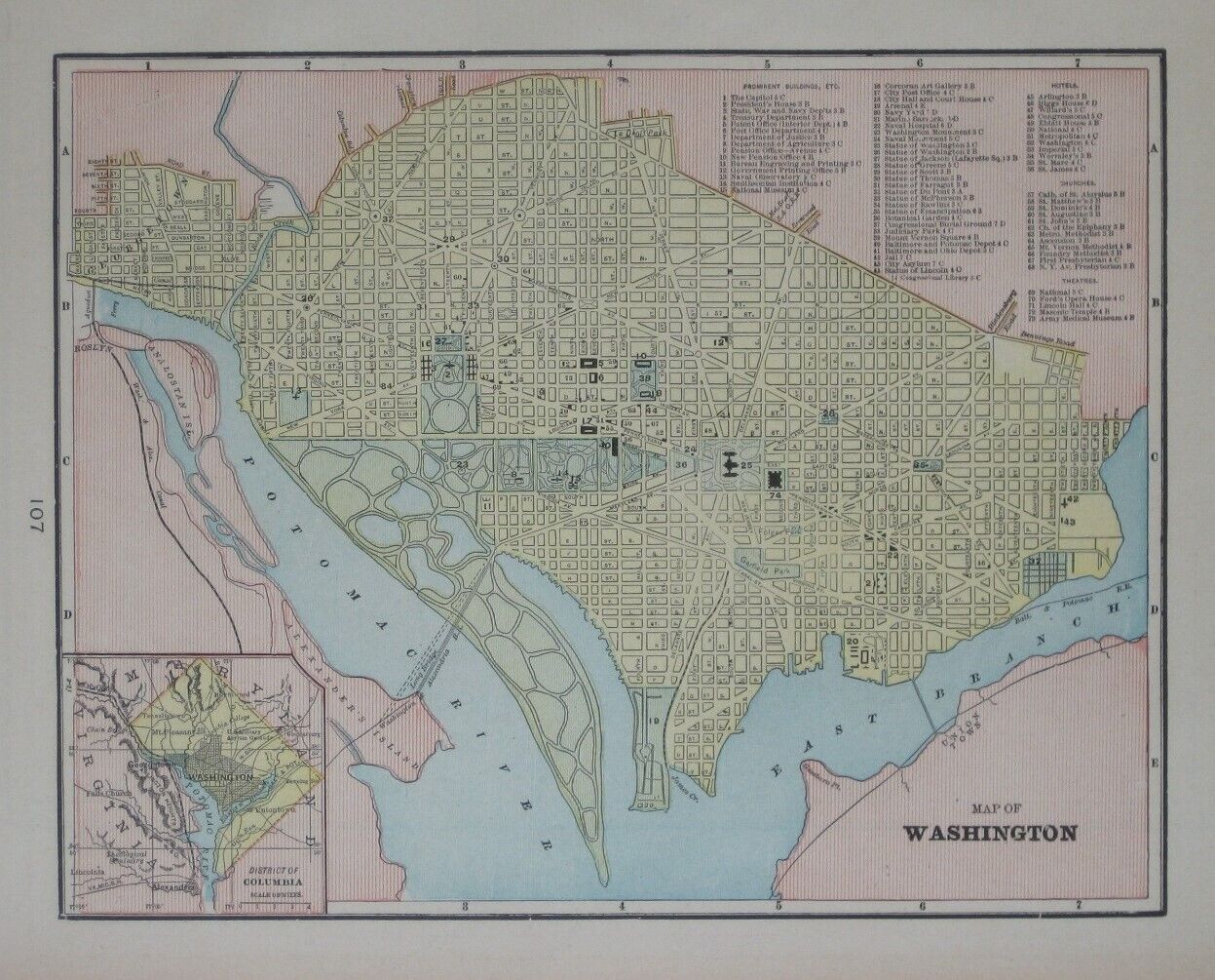 Original 1900 Antique Map WASHINGTON DC Georgetown C&O Canal Uniontown B&O RR