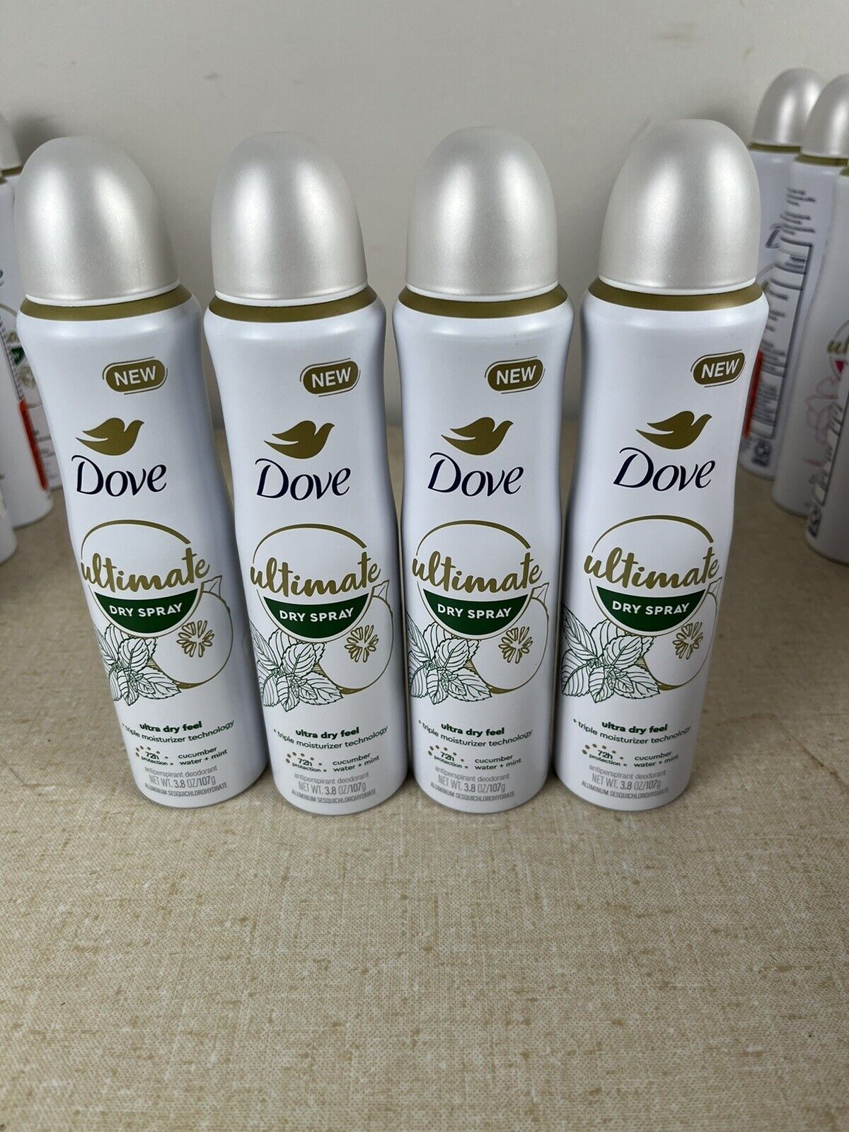Dove Ultimate Dry Spray Anti Perspirant Deodorant 3.8oz Cucumber Mint Lot of 4