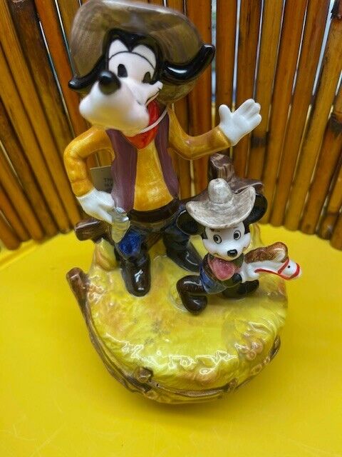 Schmid Walt Disney Characters Music Box Series Mickey And Goofy  Cowboys-VINTAGE