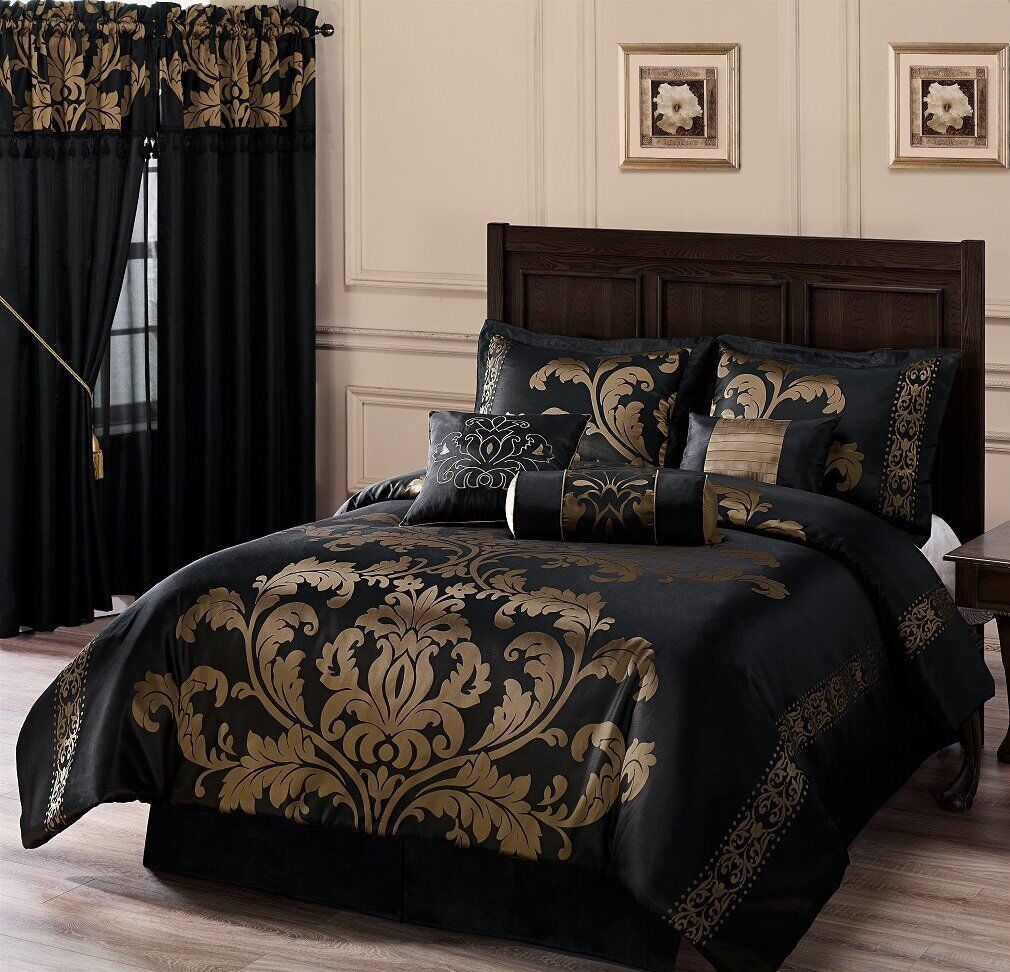 Chezmoi Collection Royale 7-Piece Bedding Set Jacquard Floral Comforter Set
