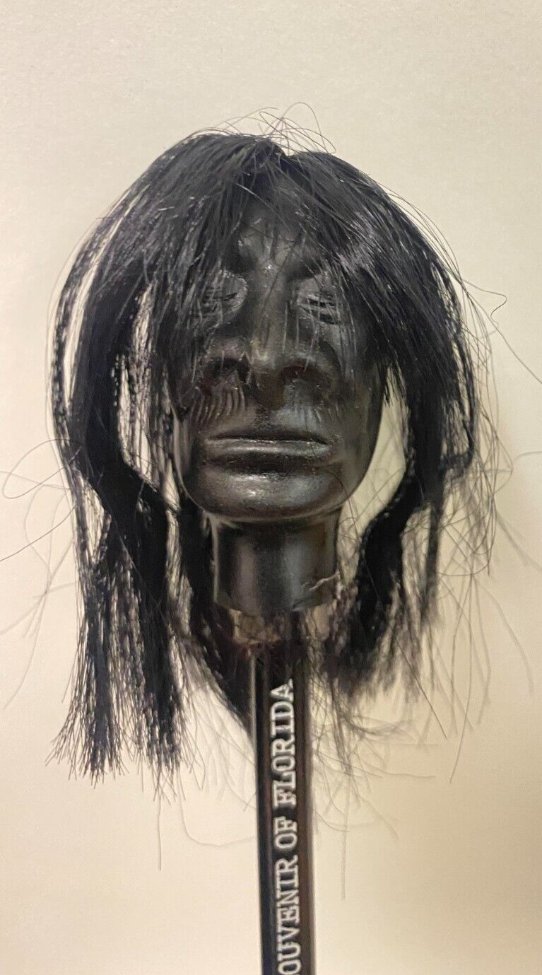 Vintage 1960's Shrunken Head with Hair  on a Long Pencil Halloween Made in Japan