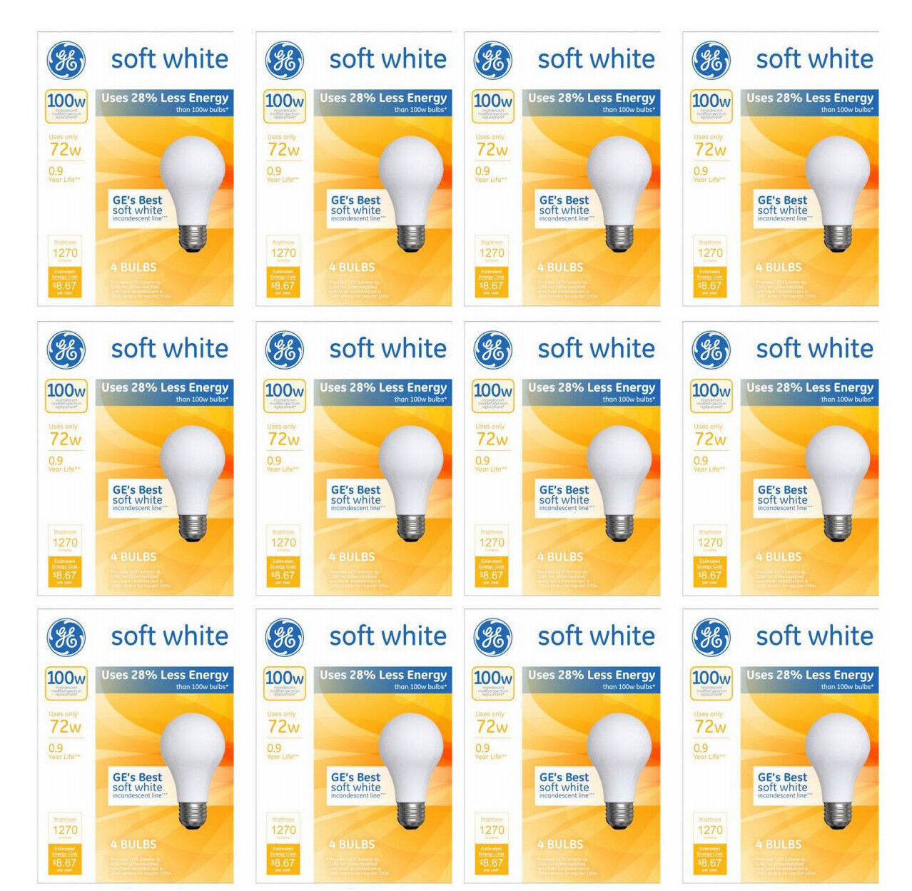(48 bulbs) GE 66249 A-Line Halogen Incandescent Light Bulb, Soft White,