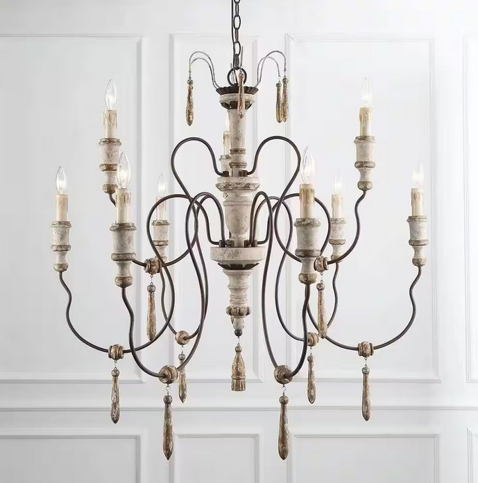 LNC 9-Light Persian White Wood French Country Chandelier