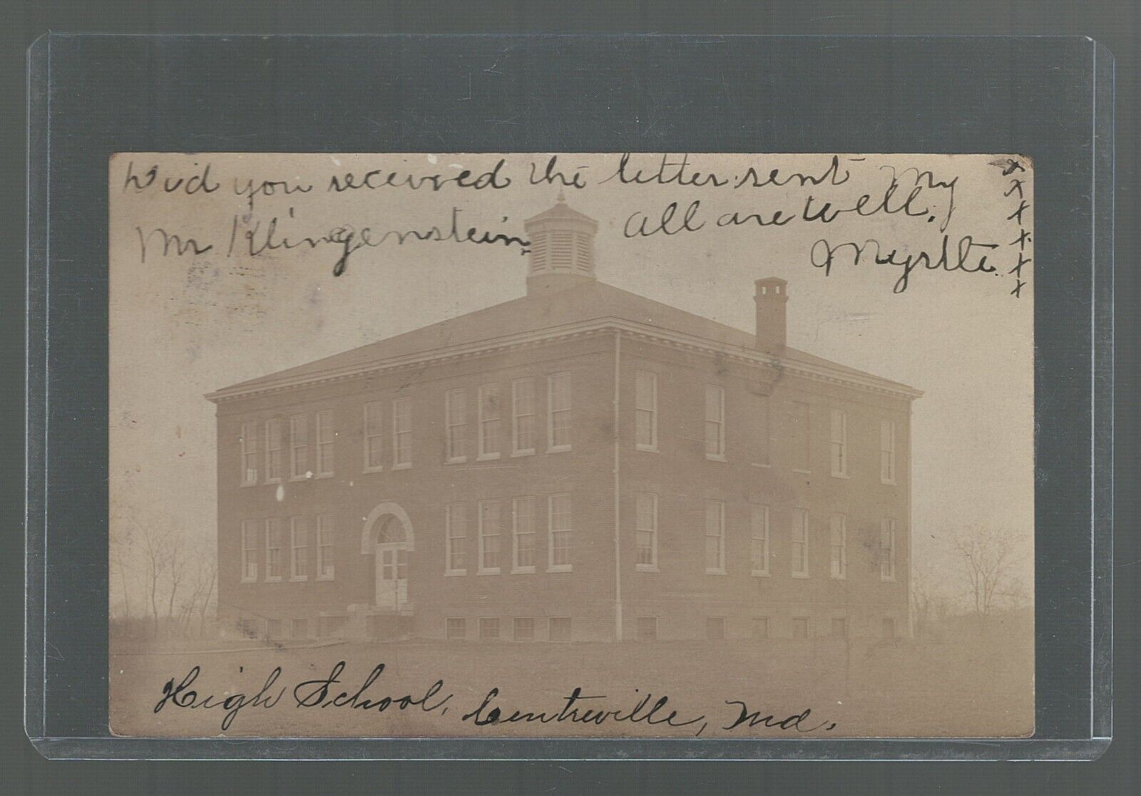 RPPC High School Building Centreville Queen Anne\'s County Maryland 1907