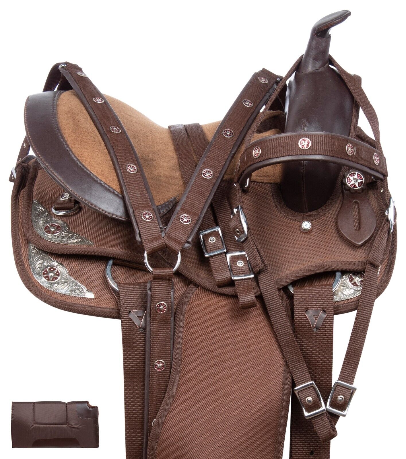 HORSE PONY SADDLE WESTERN TRAIL SHOW KID SYNTHETIC BROWN TEAL TACK 10 12 13