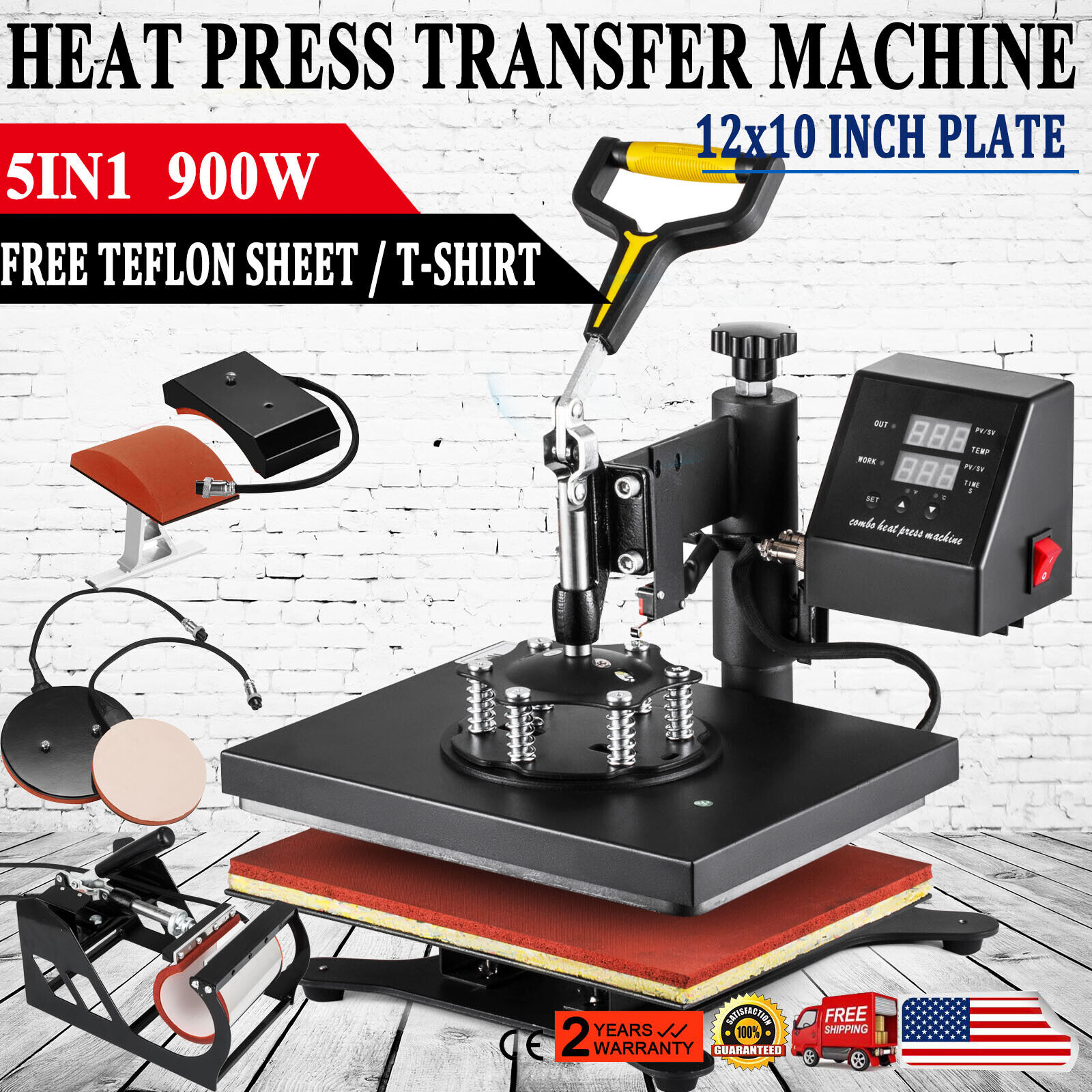 5 in 1 Heat Press Machine Digital Transfer Sublimation T-Shirt /Mug/Plate Hat