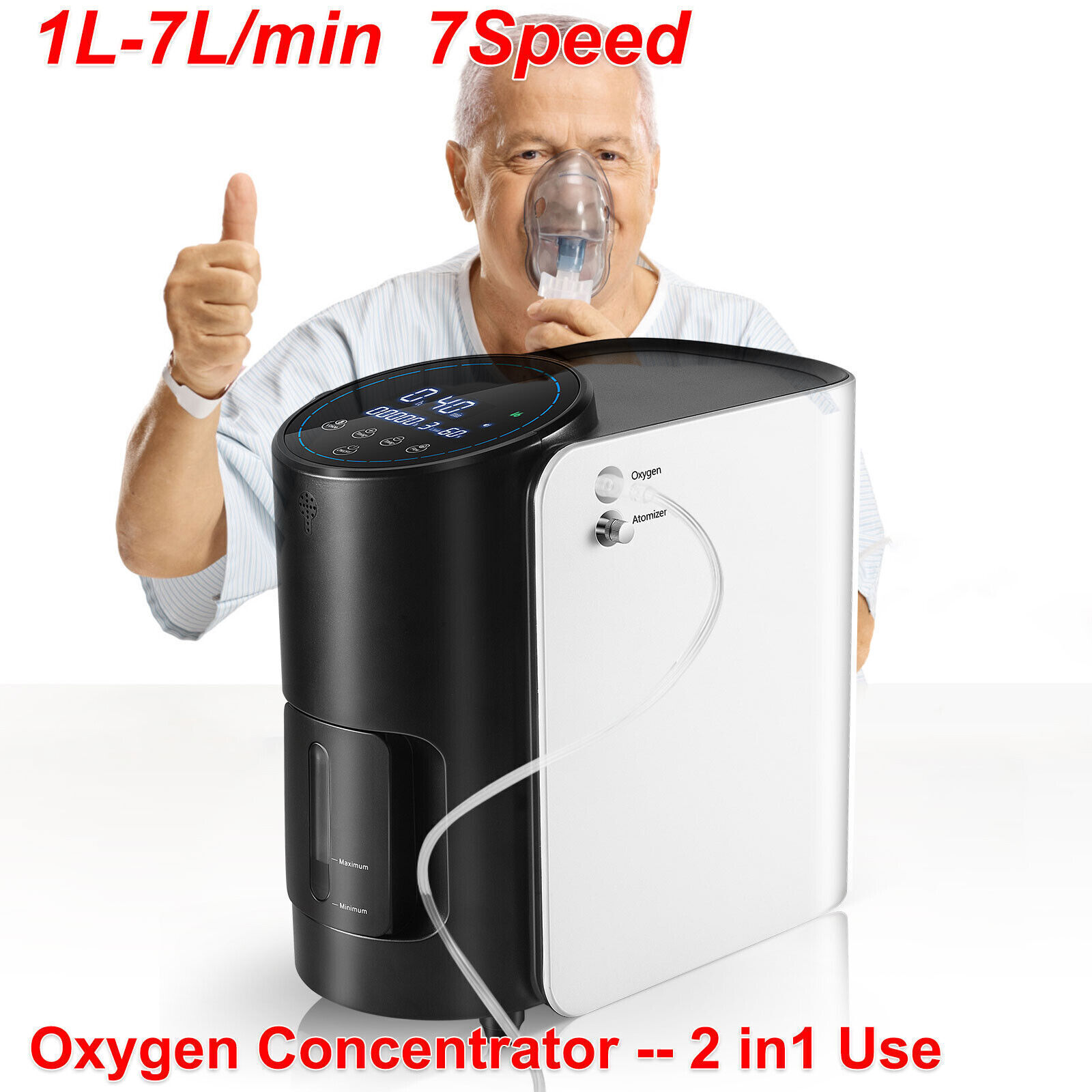 Adjustable 1-7L 30-95% Ox𝚢Ge𝚗-Ç𝟶ncnetrato𝚛 Timer 2in1 for Home Office &Sleep