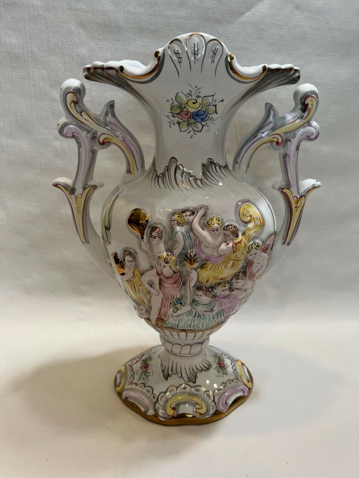 Vintage Elpa Alcobaca Handpainted Cherub Vase, Made in Portugal, 17 1/2\