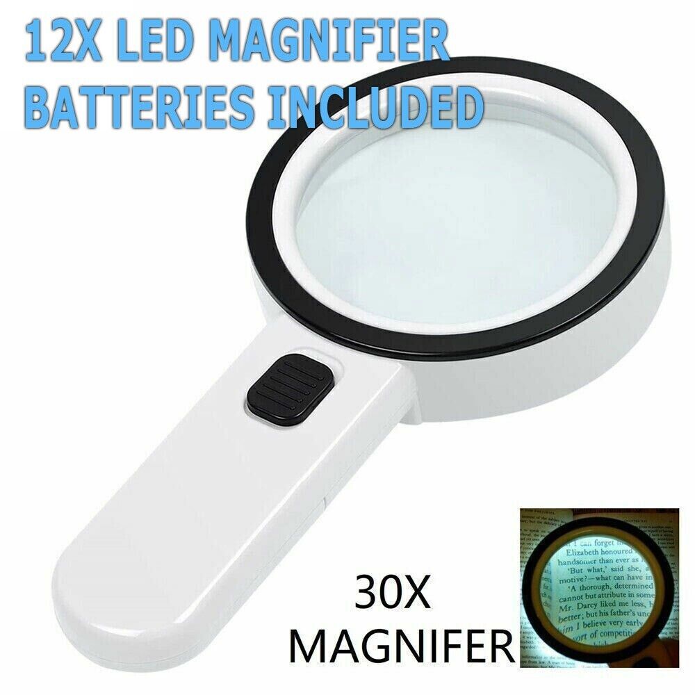30X Jumbo Handheld Magnifying Glass w/ 12 Bright LED Light Illuminated Magnifier