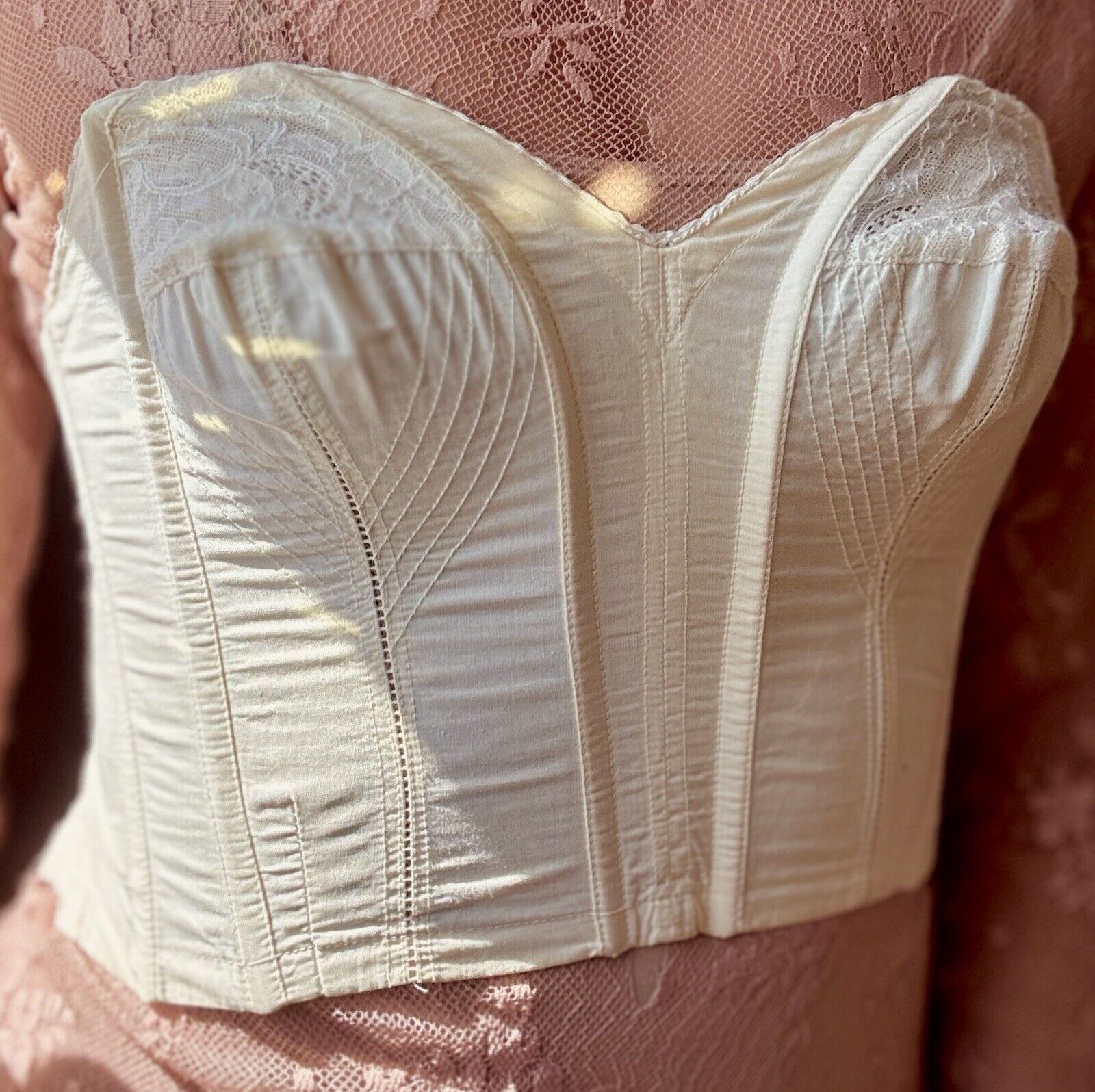 1920s Cream Cotton Hand Stitched Sweetheart Crop Corset