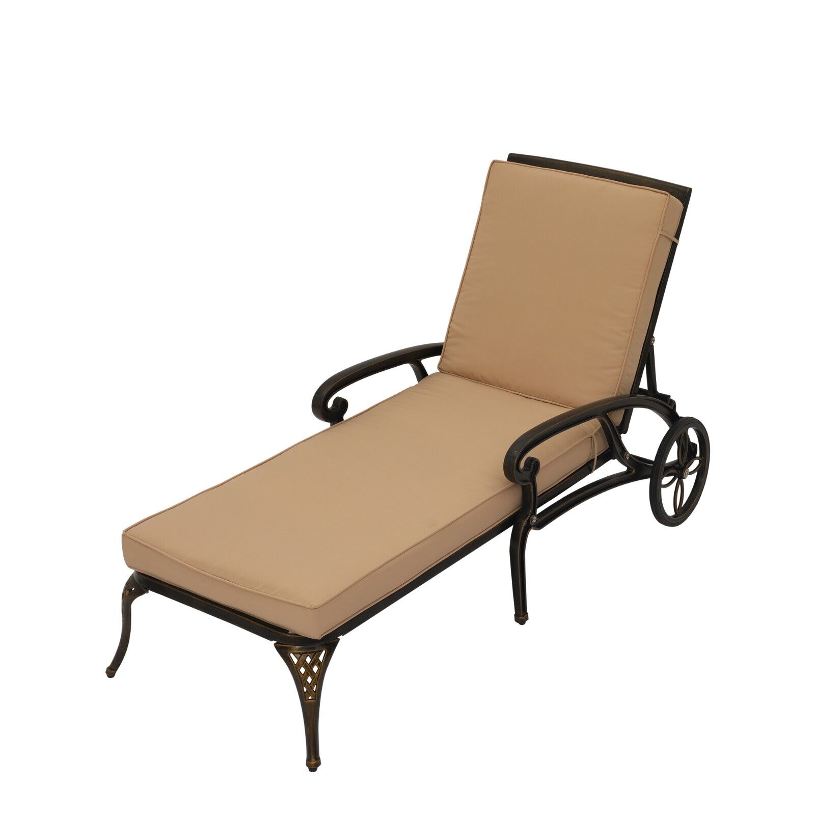 Clihome Cast Aluminum Chaise Lounge Adjustable Patio Reclining Chair w/ Cushion