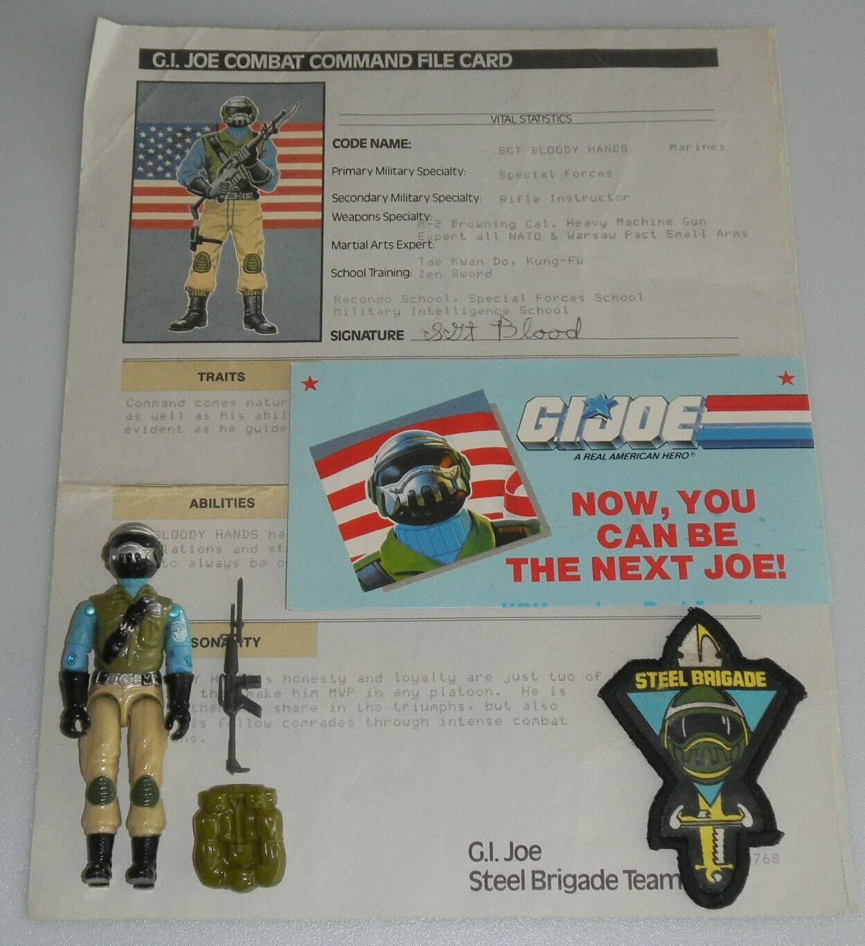 1987 GI Joe ARAH Steel Brigade v1 v1D vD 3.75 Figure File Card & Patch *Complete