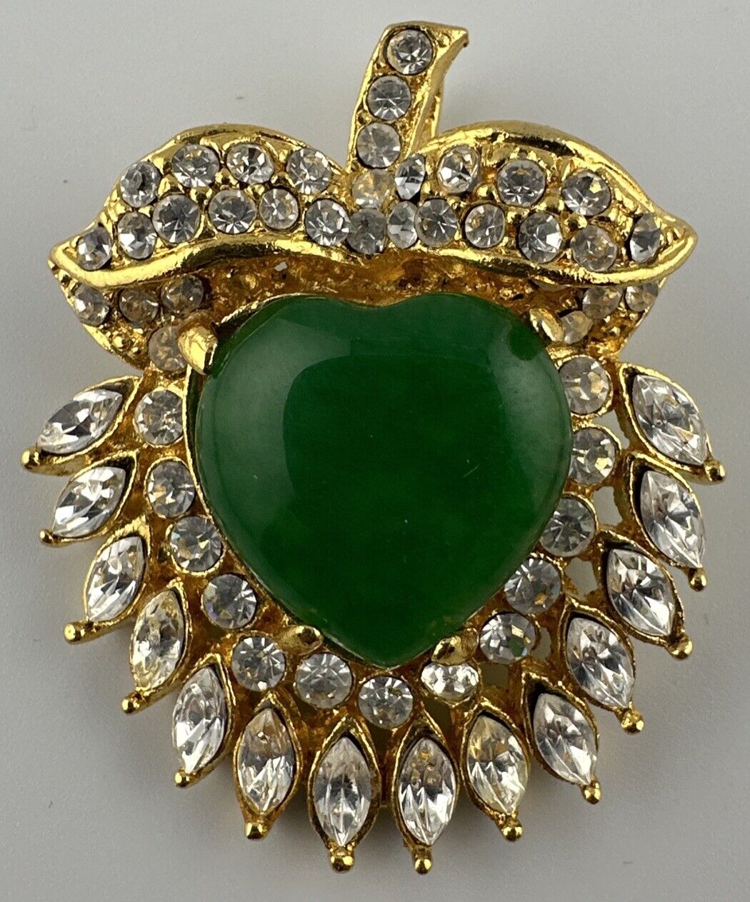 Gorgeous Vintage French Designer Brooch -Green Cabochons  & Crystals