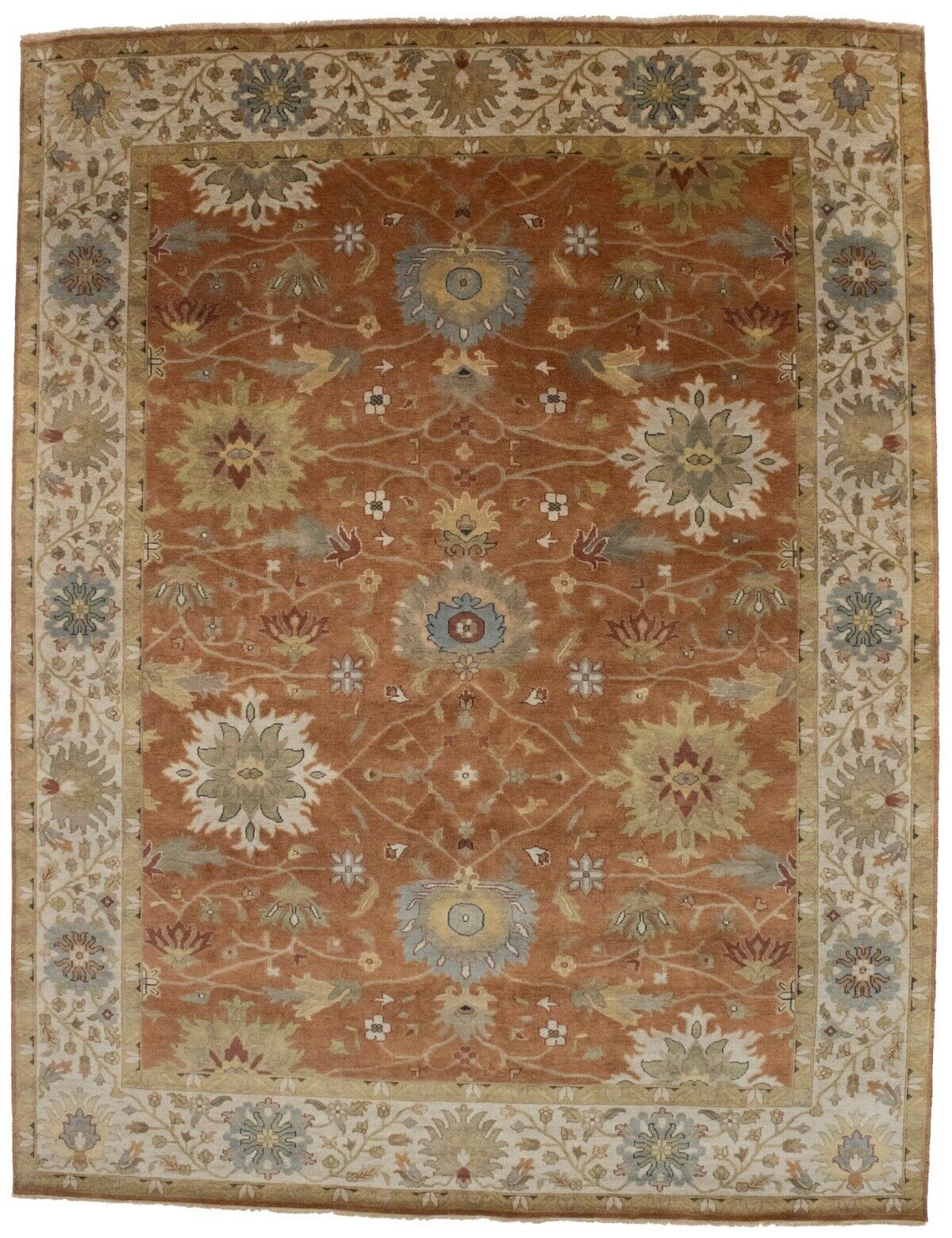 Rust Orange Osh Chobi Peshawar 9X12 Floral Oriental Antique Washed Rug Carpet