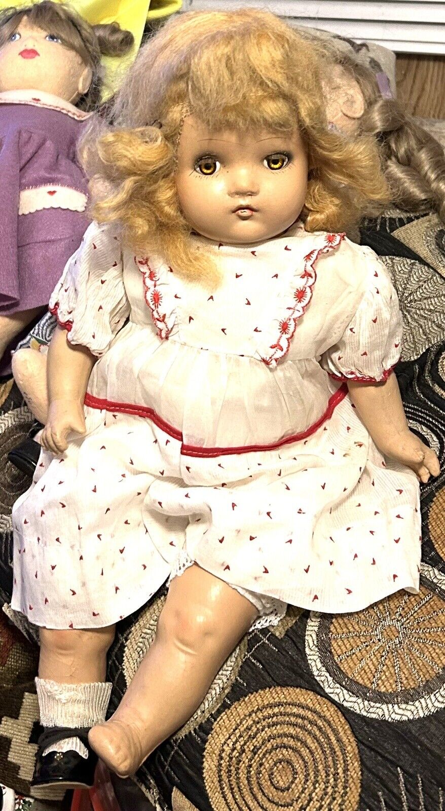 Antique Composition Horsman Doll 18” Sleep Eyes Cloth Body Rubber Limps Blonde