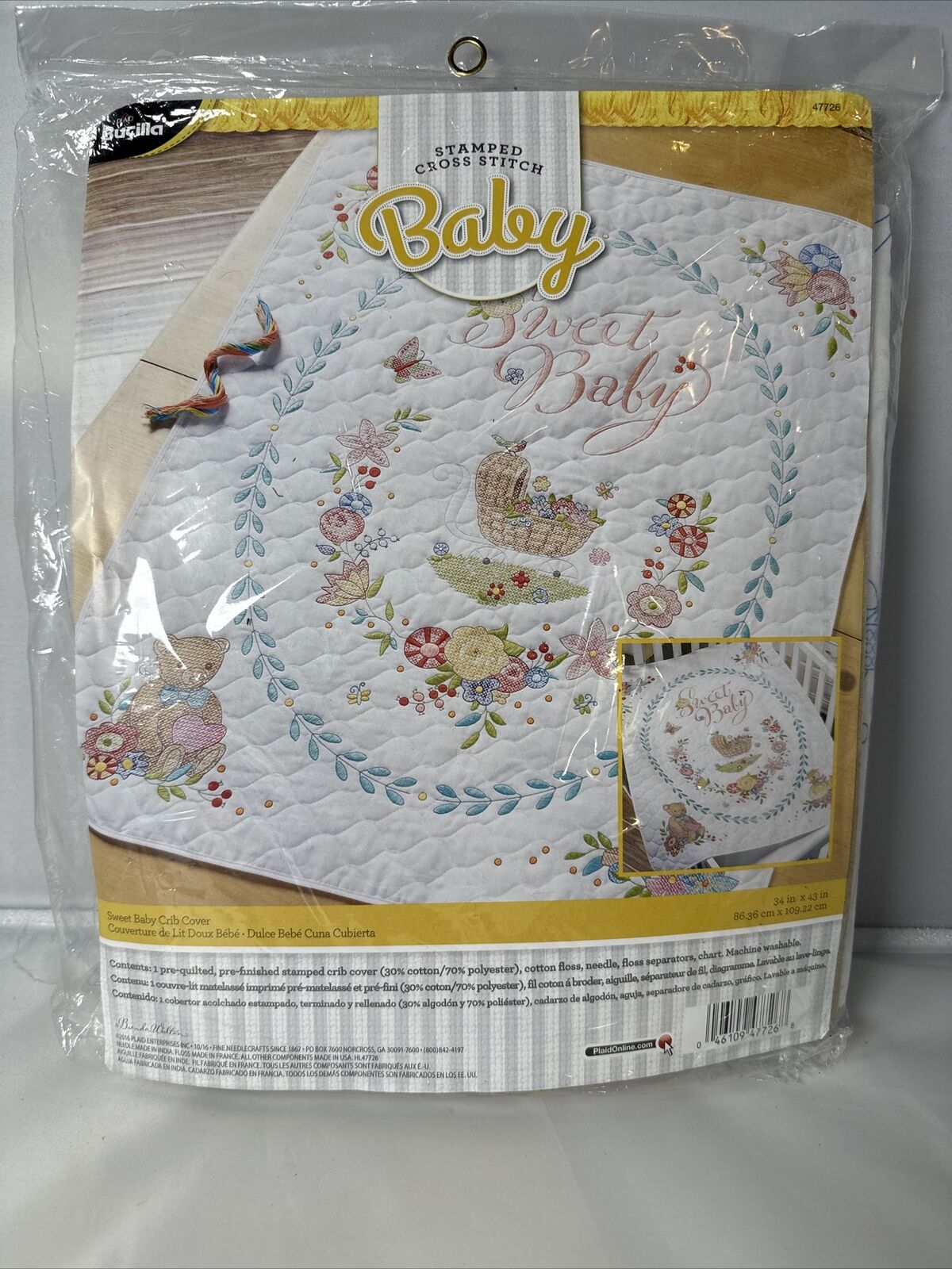Bucilla Plaid Sweet Baby Quilt Stamped Cross Stitch Kit 47726 SEALED