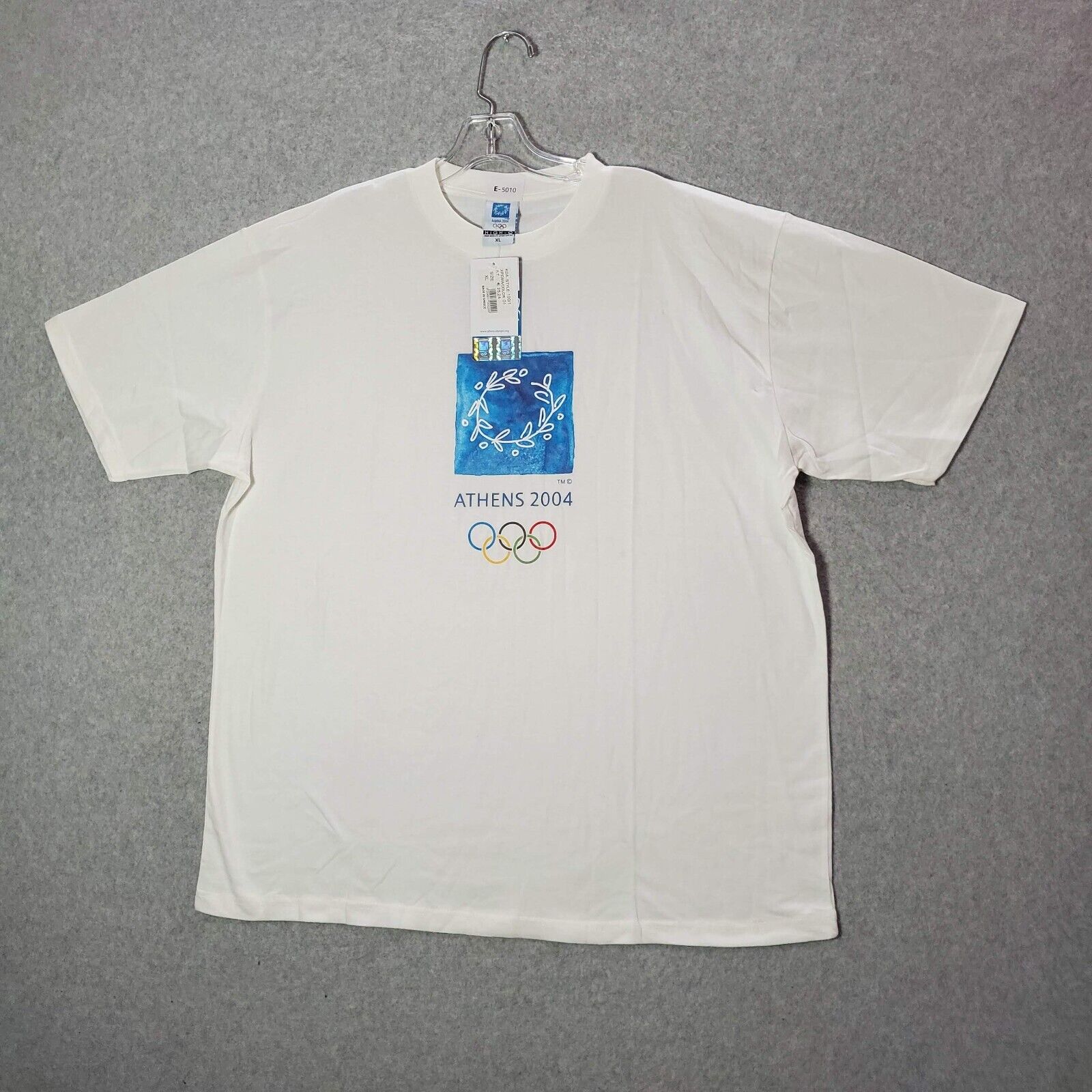 VINTAGE Athens Greece 2004 Olympics Men T-Shirt XL White Logo Graphic Print NWT