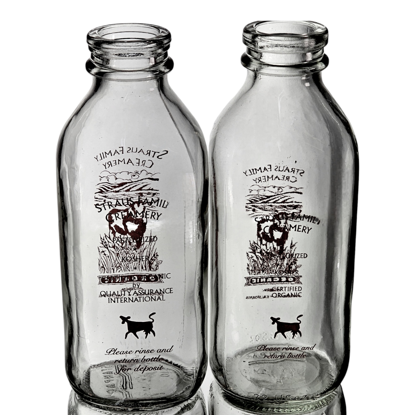 Straus Family Creamery Milk Bottles Glass Marshall CA 8.5\