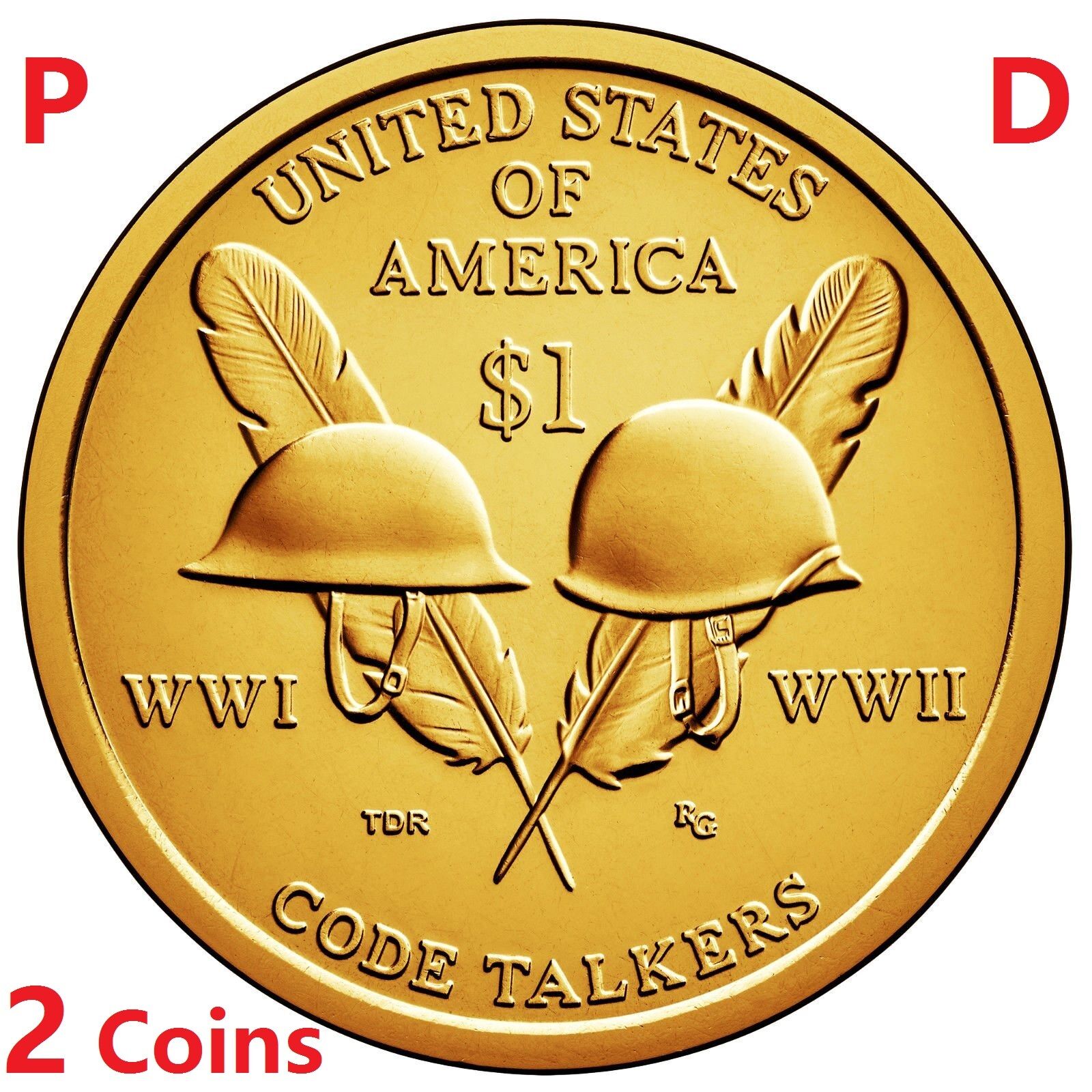 2 coins set 2016 P D Native American Code Talkers Sacagawea Dollar $1