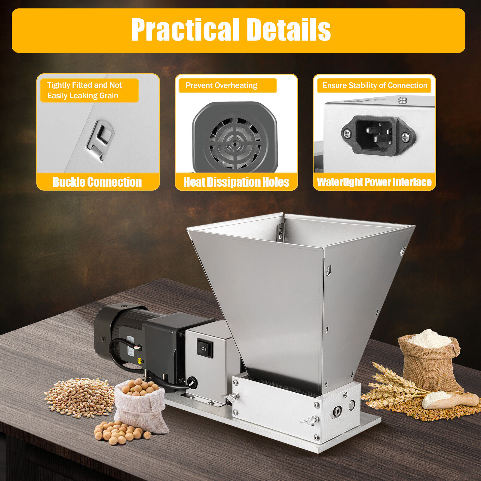 110V Electric Grinder Mill Grain Corn Wheat Feed/Flour Dry Wet Cereal Machine 