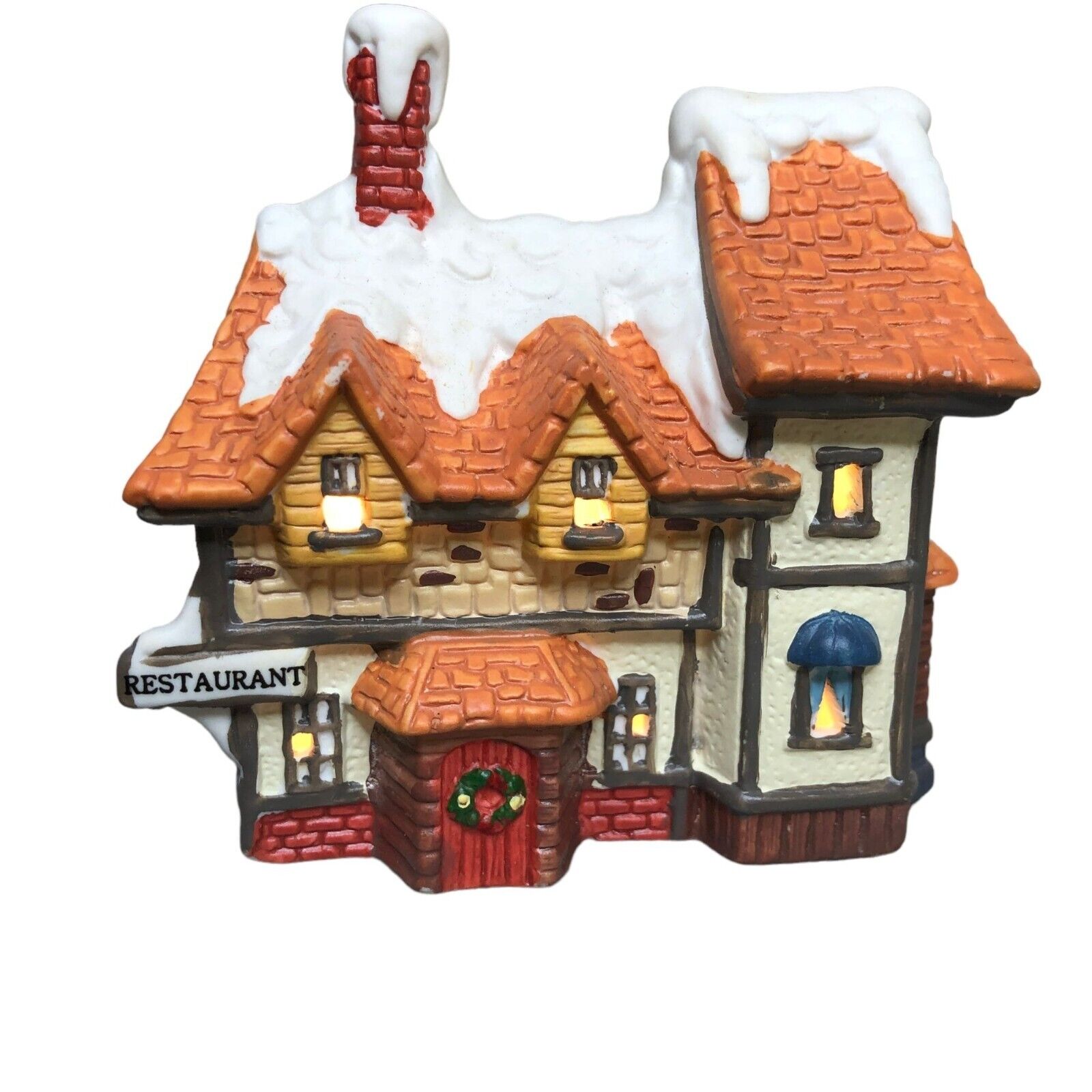 Christmas House Snow Village Miniature Lighted Restaurant Vintage Holiday Decor