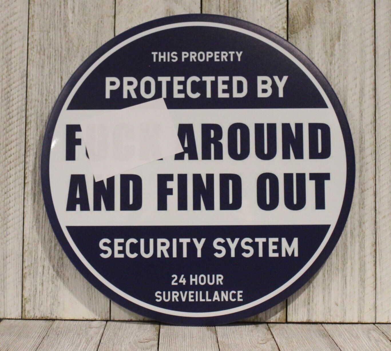 Protected by FAFO Tin Sign F Around & Find Out Round Surveillance Home Security