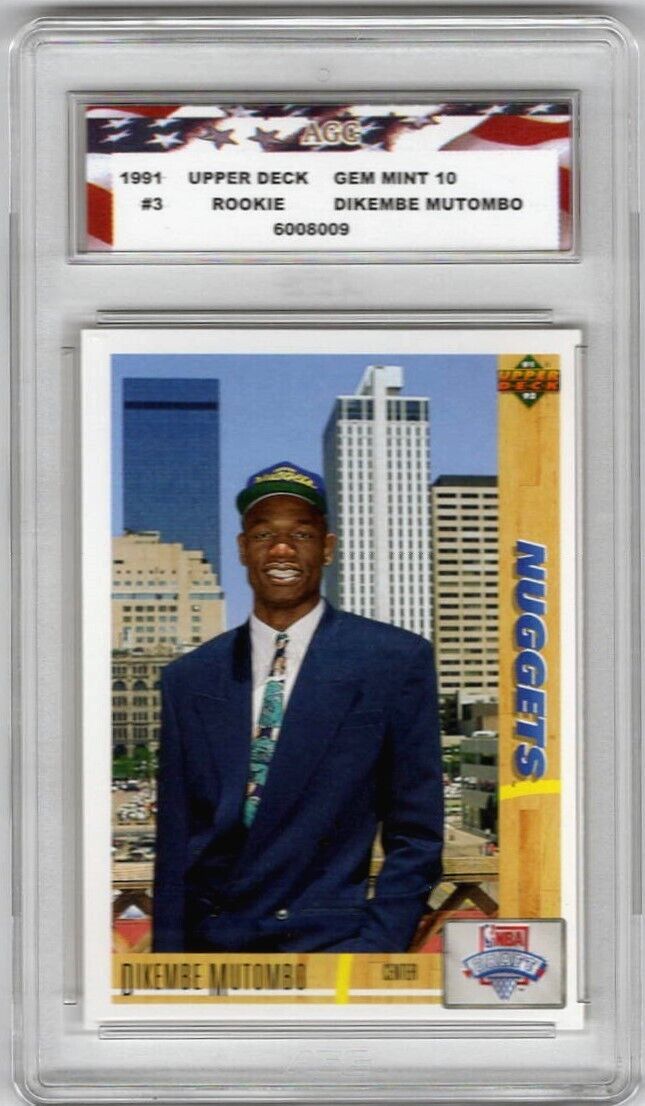 1991 Upper Deck #3 Dikembe Mutombo Rookie Card AGC 10 Gem Mint Denver Nuggets