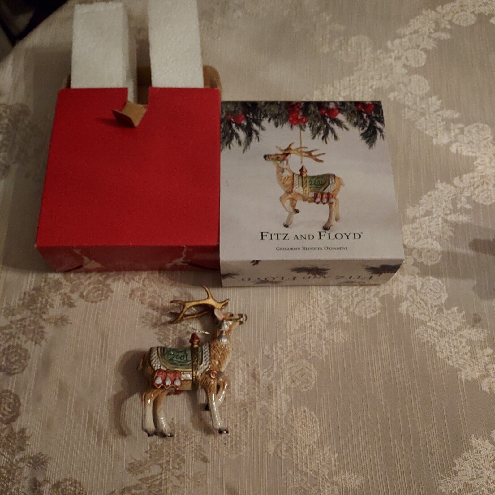 Fitz & Floyd Collectors Series Gregorian Reindeer Annual Christmas Ornament 2001