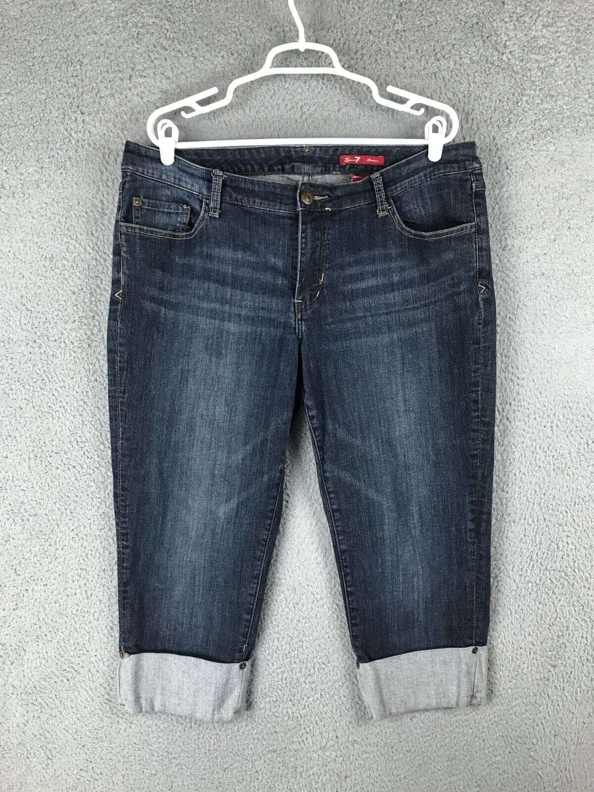 Seven7 Premium Womens Mid Rise Cuffed Capri Stretch Blue Jeans Size 16 38x21