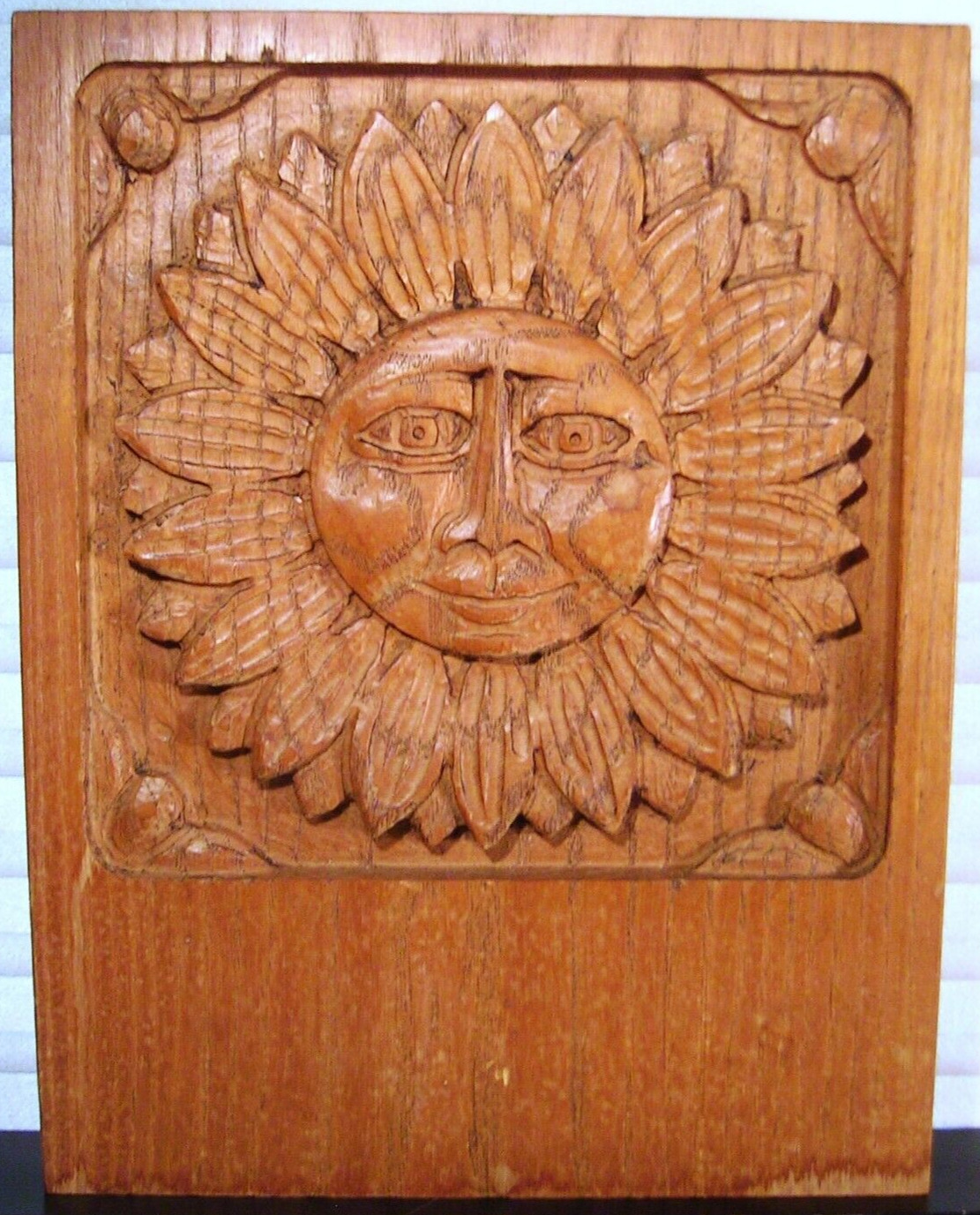 Evelyn Ackerman Wood Panel Sun Carving Mid Century Modern ERA Industries
