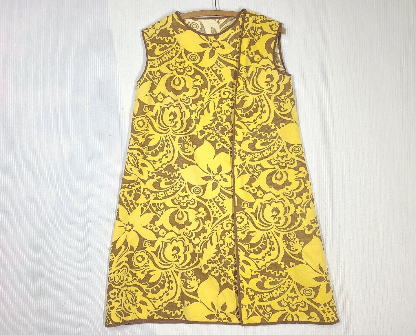 Vtg 60s Mini Wrap Dress Cotton Canvas 3 Armholes Mod Floral Print Jiffy Rounder