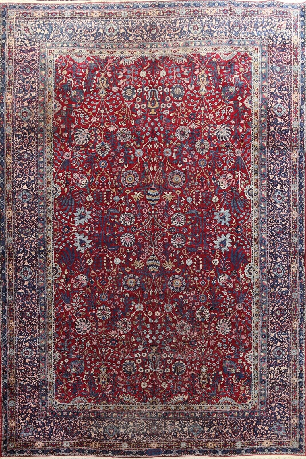 Antique RED Vegetable Dye Kirman Lavar Area Rug Hand-knotted Large Carpet 10x15