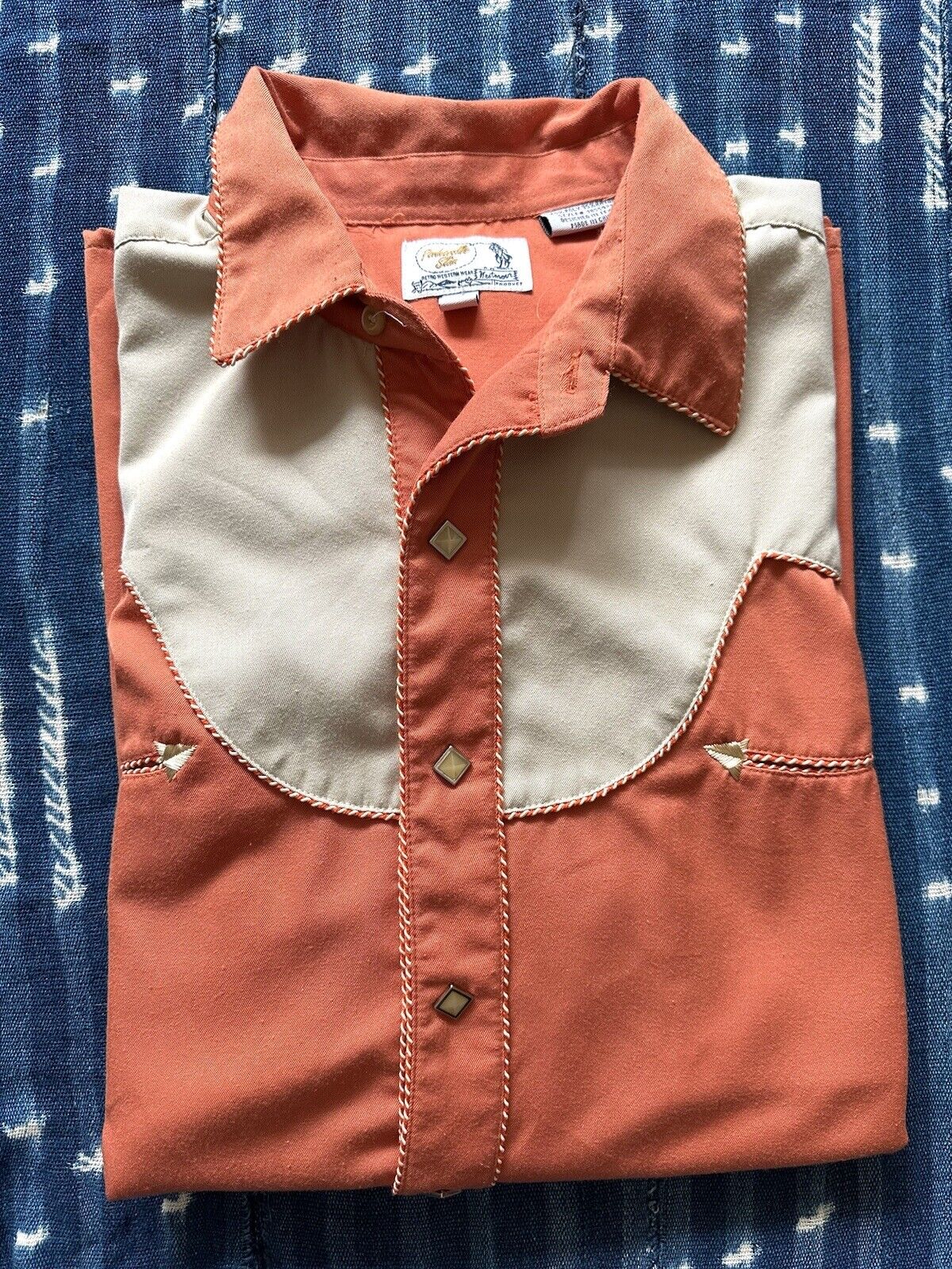 Vintage 1990s Panhandle Slim orange mother of pearl snap button Western shirt XL
