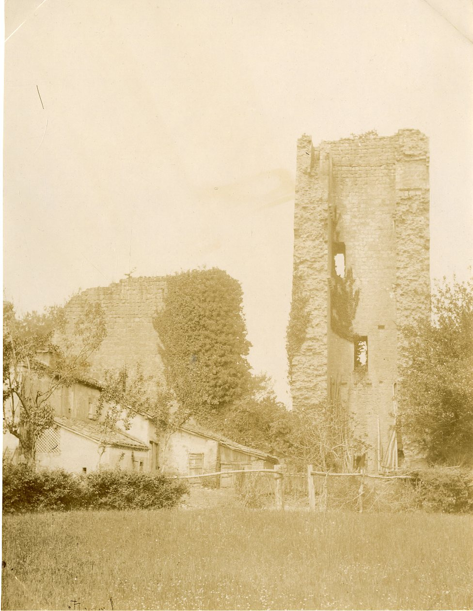 France, Ruins of the Château de Lamothe, La Tour Vintage print.  Citrate Print 