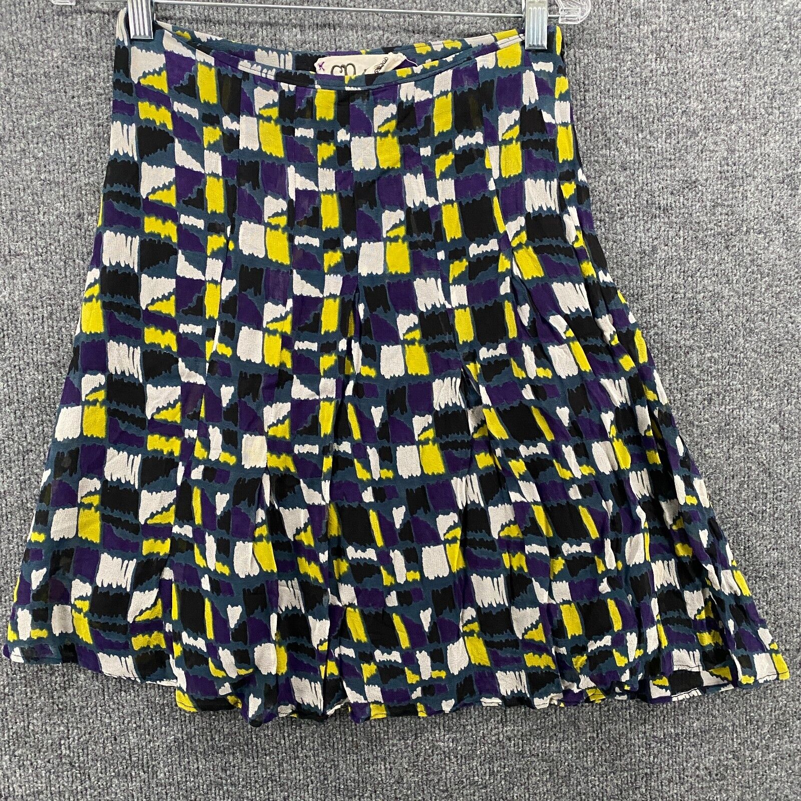 Easton Pearson Silk Skirt Women Size 8 Multicolor Geometric Flare Lined Vintage