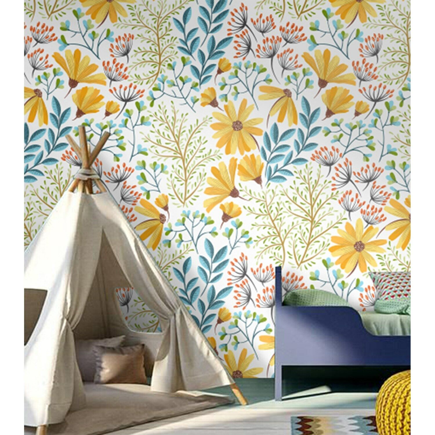 Non-Woven wallpaper bohemian spring floral Stylish Vintage style Home Mural
