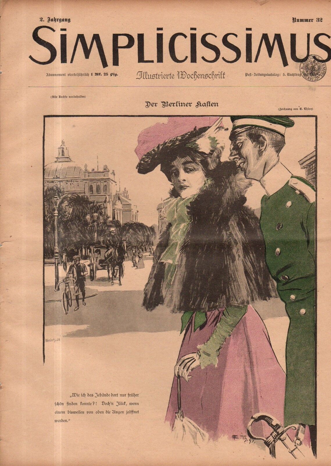1897 Simplicissimus November 6 Art Nouveau-Extremely Rare