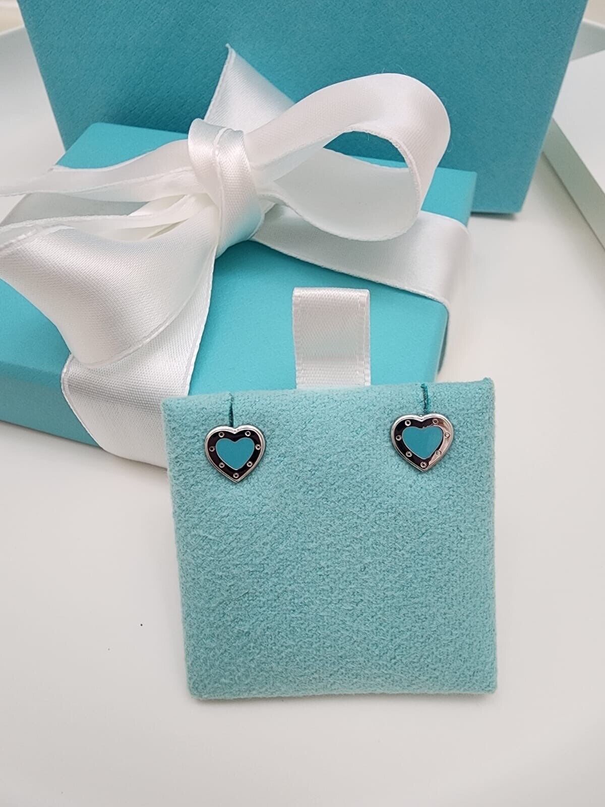 Tiffany & Co. Love Heart Blue Enamel Stud Earrings