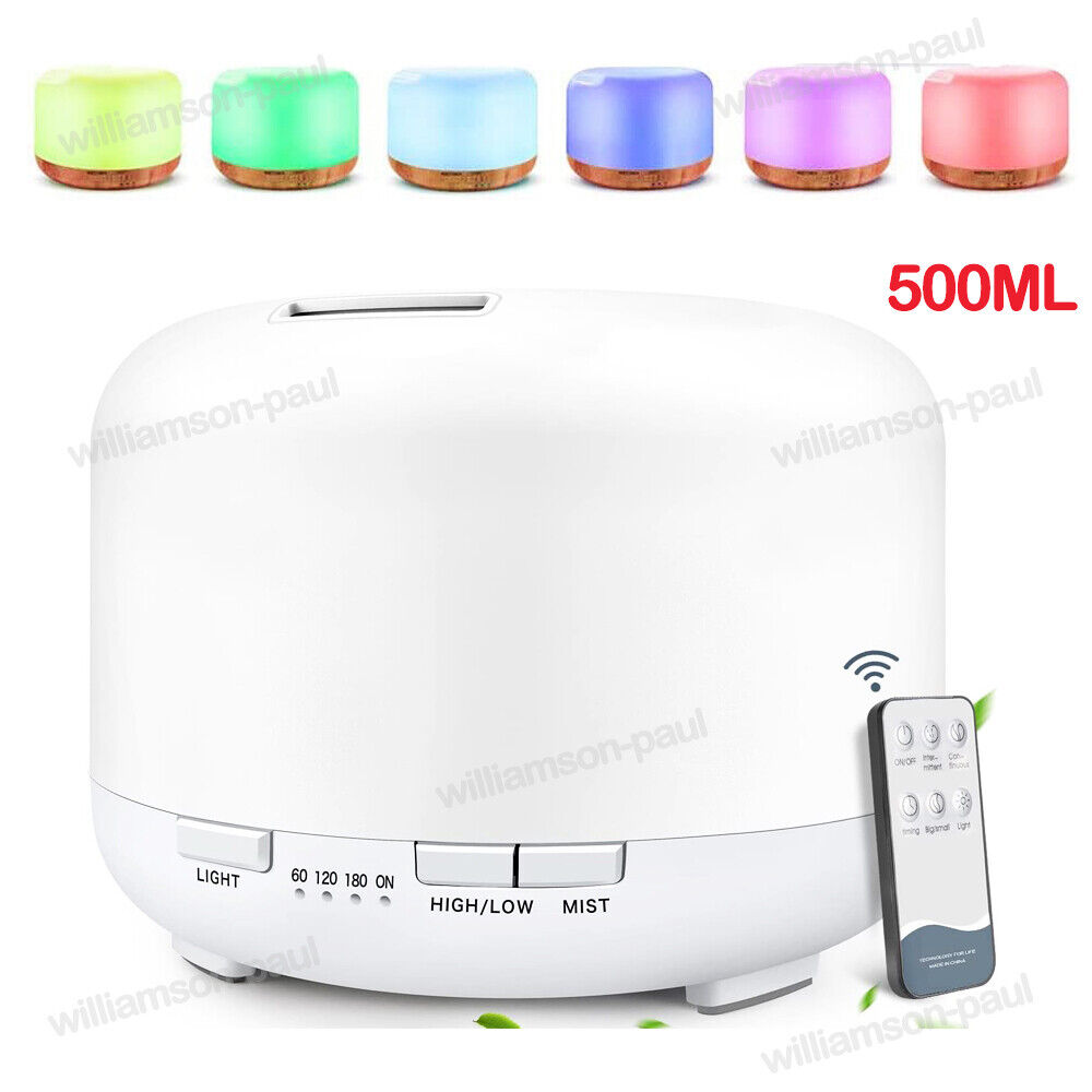 500ML Air Humidifier 7 LED Essential Oil Diffuser Ultrasonic Aroma Mist Purifier